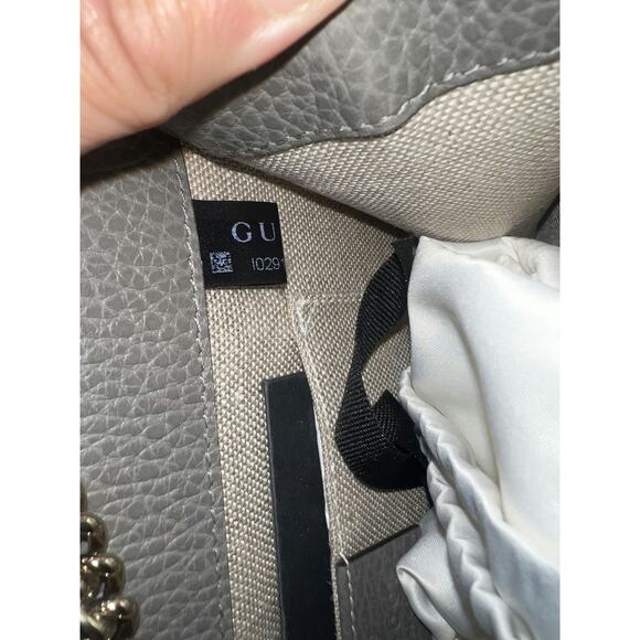 Gucci 510304 Pebbled Leather Shoulder Bag with Chain Strap - Taupe - Picture 12 of 12